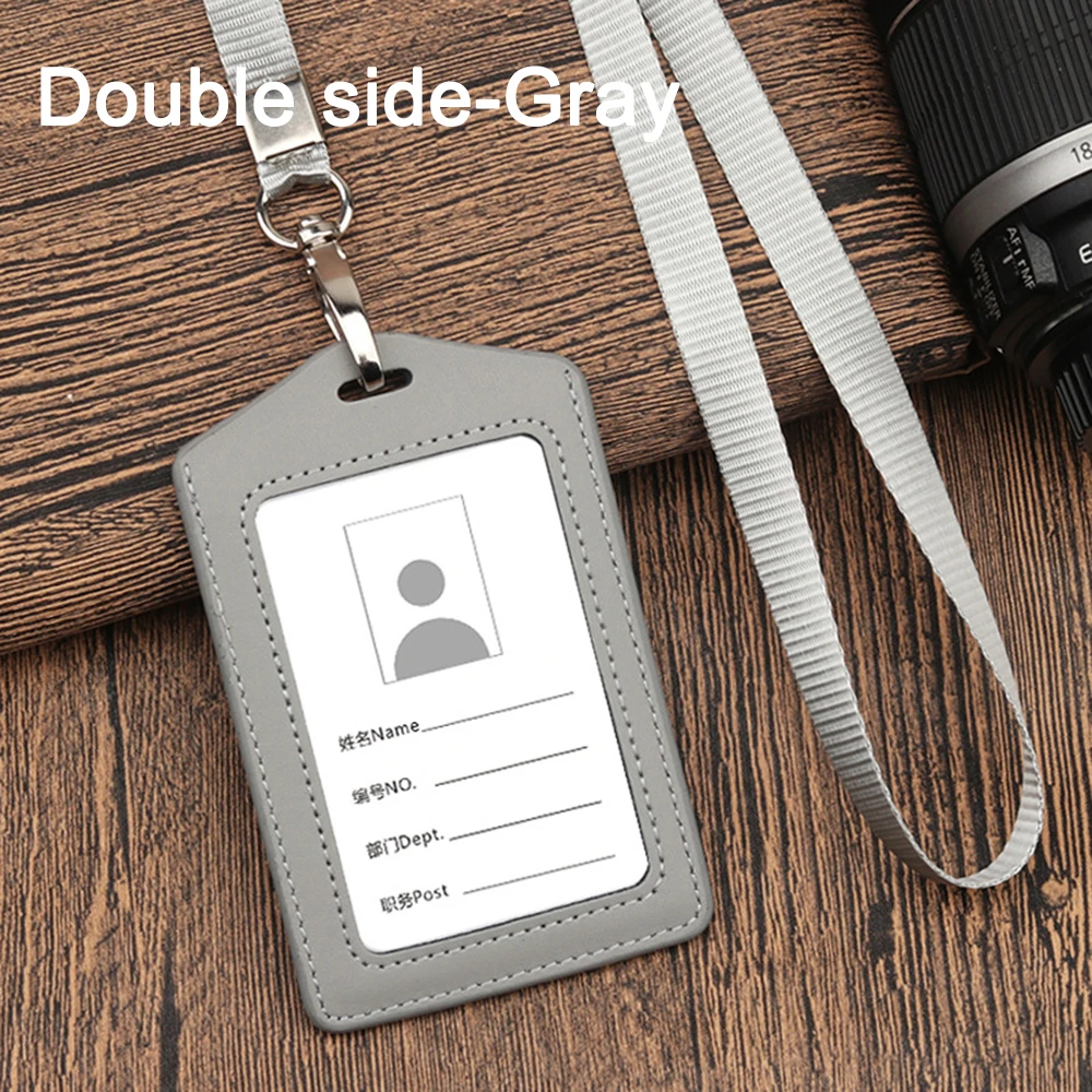 Student Leather Access Card Holder Office Business Credit Card Holder With Neck Lanyard Name ID Card Cover Badge Card Case