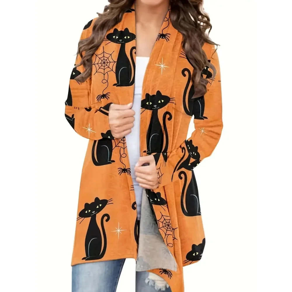 Harajuku Cat Print Women\'s Coat Fashions Loose Long Sleeve Cashmere Cardigan Streetwear Clothing Festival Printed Casual Tops