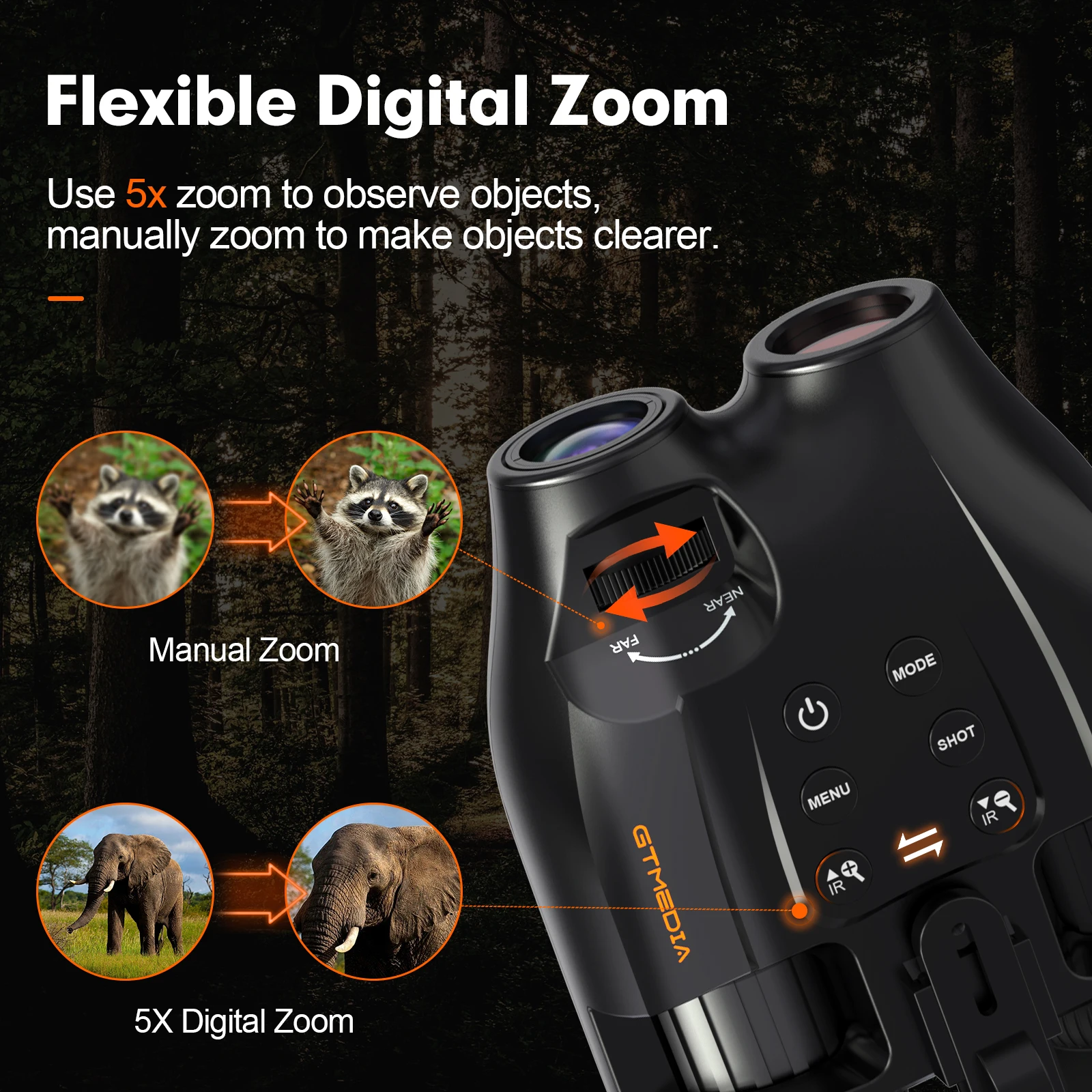 GTMEDIA N4 Night Vision Binoculars 300M 850nm 7-Level IR 5X Zoom 1080P Video Day Night Use for Hunting Wildlife