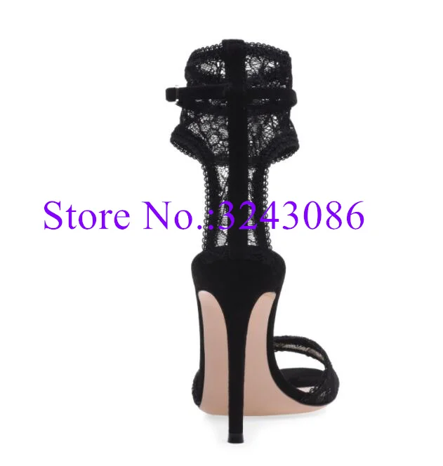 Sexy Black Lace Woman Sandals Fashion Peep Toe Thin Heel Summer Shoes Lady New High Heel Banquet Shoes Dropship