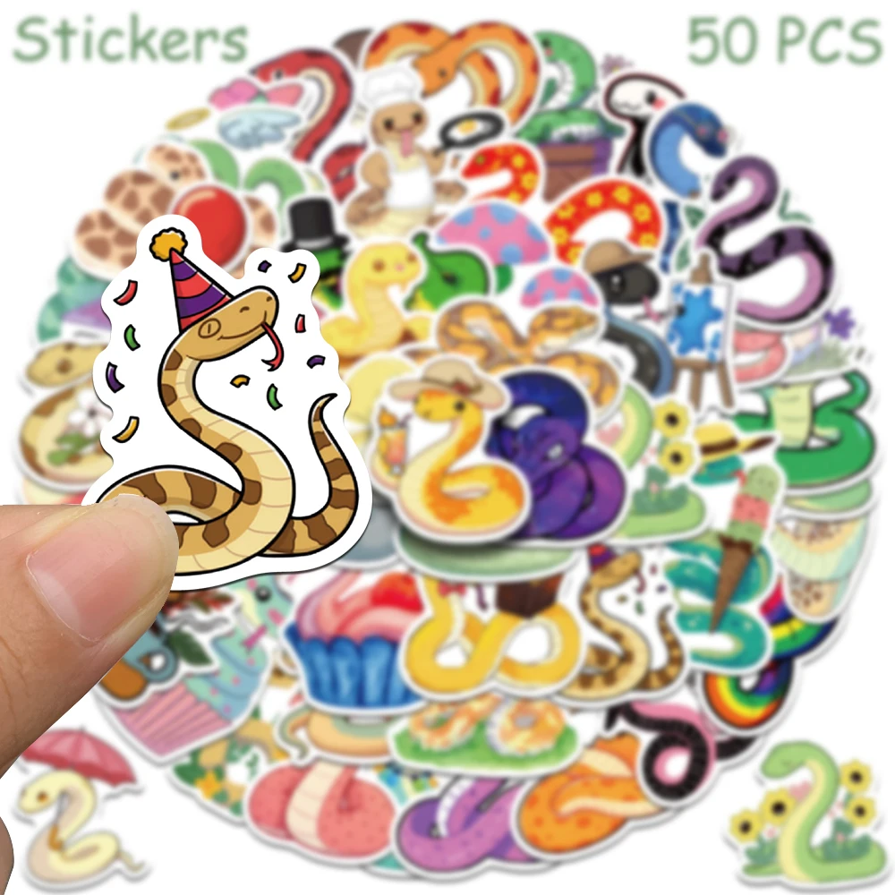 50pcs Macaron Little Snake Stickers Decals For Laptop Notebook Skateboard Guitar DIY Cartoon Graffiti Stickers Kids Toys Gifts