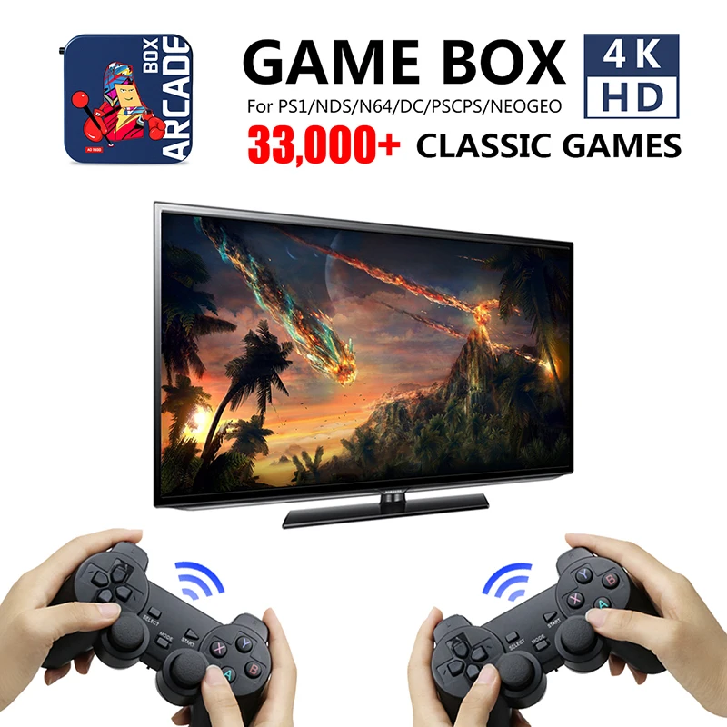 

Arcade Box Home Game Console 64GB Built-in 33000+ Games Retro Video Game Console 4K HD TV Game Console for PS1/NDS/N64/MAME/DC