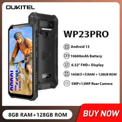 Oukitel-Smartphone WP23 Pro, Téléphone portable étanche et robuste, Octa Core, 8 Go + 128 Go, 6.52 pouces, HD, Android 13, 10600mAh, Appareil photo 13MP, NDavid