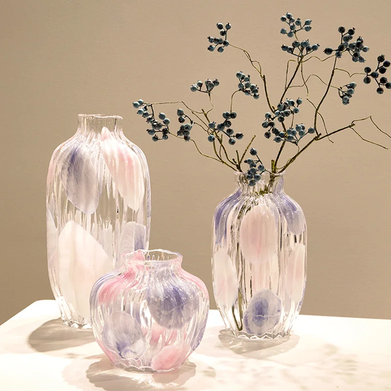 Pink blue purple polka dot vase simple striped handmade glass flower ware decorative ornament glass vase