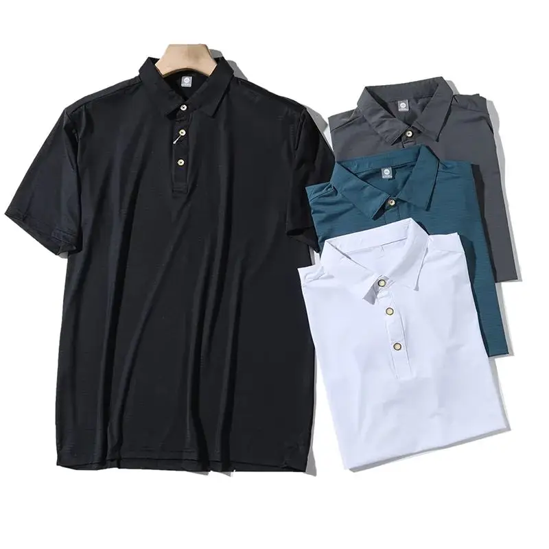 

Ice Skin Qui Dry Technology Fabric Casual irt Men's Collared ort Sve Summer Faion Stand Fit Pure Color