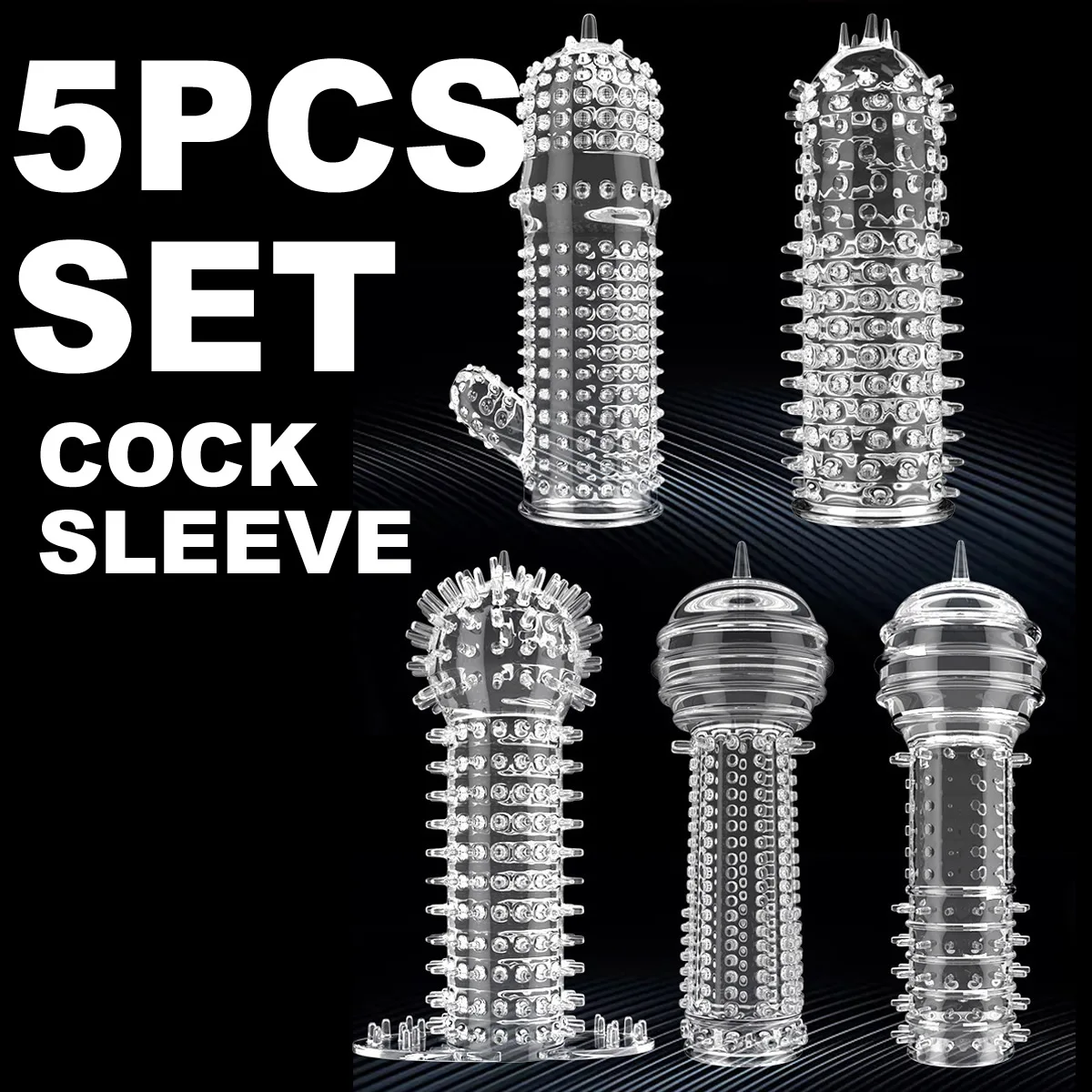 5Pcs Reusable Condoms Male Penis Extension Sleeves Sperm Lock Cock Ring Dildo Cover Adult Sex Toys For Men Delay Ejaculation