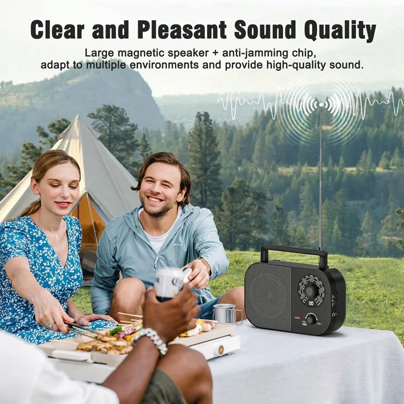 Portable Radio AM FM SW Transistor Radio Battery DC Or AC Power, 5W Big Speaker, Large Tuning Knob Outdoor Pocket Radio