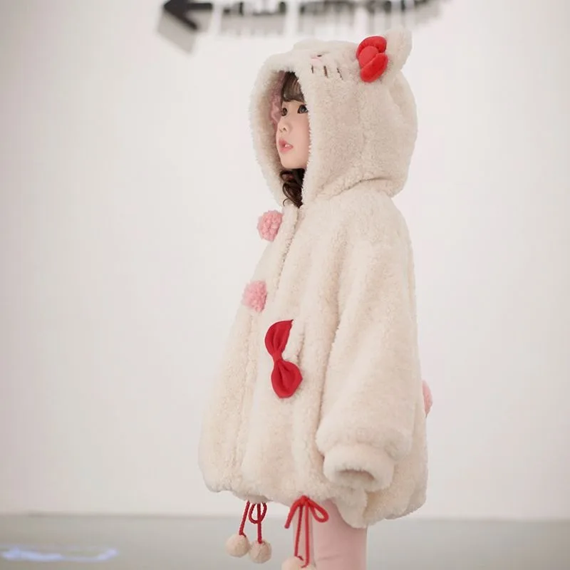 Hello Kitty Anime Kawaii Sanrio Ins Fashion Lovely Warm Coat Cute Cartoon Long Sleeve Hooded Jacket Clothing Gifts for Girls