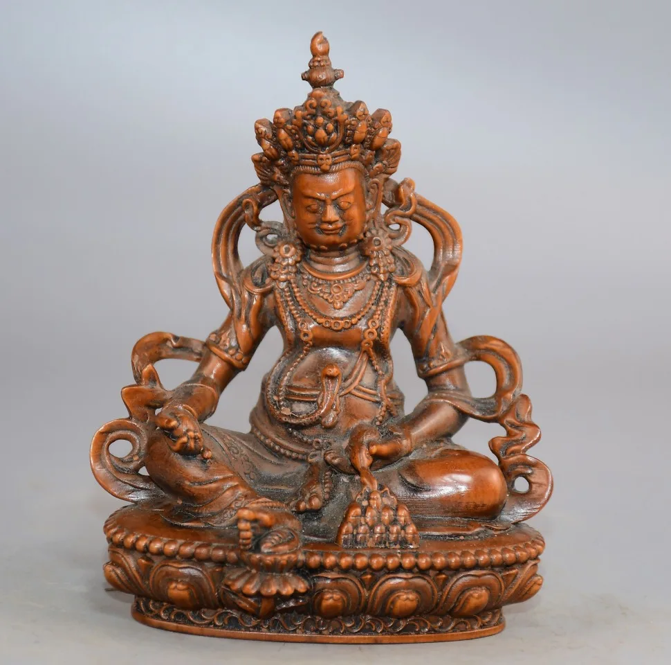 Collection Old Boxwood Yellow Jambhala Yellow God of Wealth Sitting on Buddha Lotus Buddha Terrace Worship Hall Town house