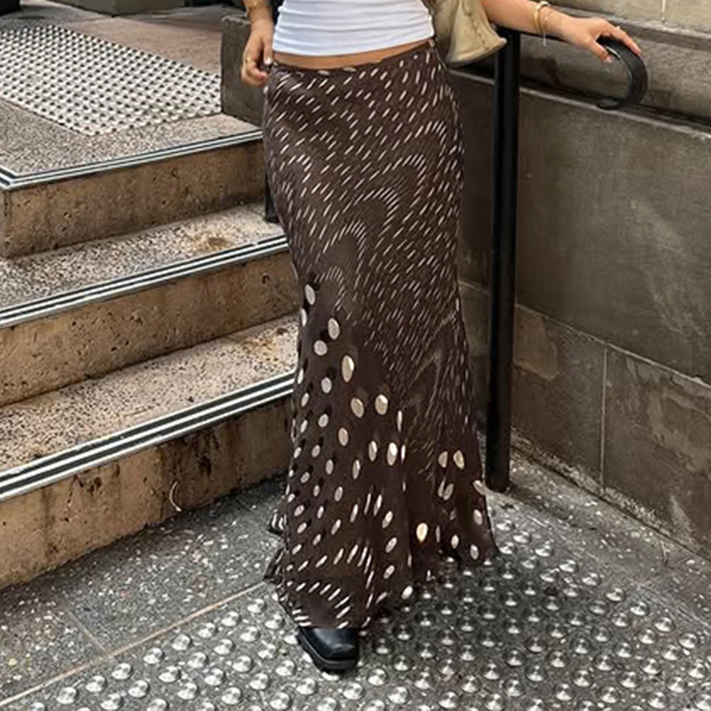

Retro Designed Long Polka Dot Color Blo Low Waist Sexy Fi Tail f Skirt for Women Casual High Waist Polyester Knitted