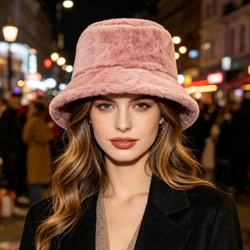 Fuzzy Bucket Hat for Women Women Plush Bucket Hat Winter Warm Fisherman Cap Cozy Soft Fluffy Faux Fur for Autumn for Her