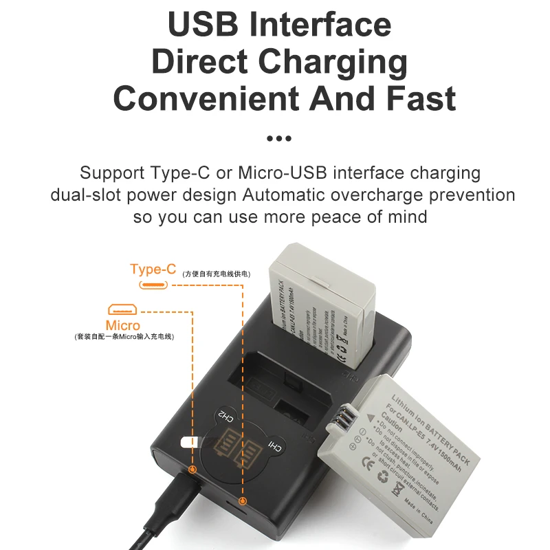 LPE5 LP-E5 LP E5 Battery USB Dual Charger  For Canon 450D 500D 1000D Kiss X2 X3 F Rebel T1i XSi Xli XS L15 camera
