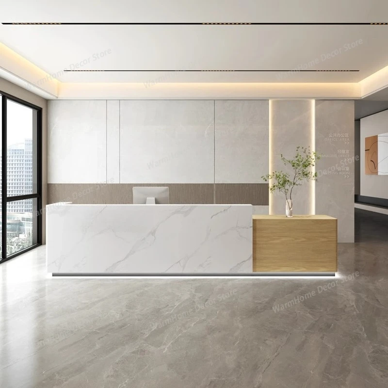 

Aesthetic Long Reception Desks Display Led Lights Reception Desks Company Organizers Mostrador De Tienda Commercial Furniture