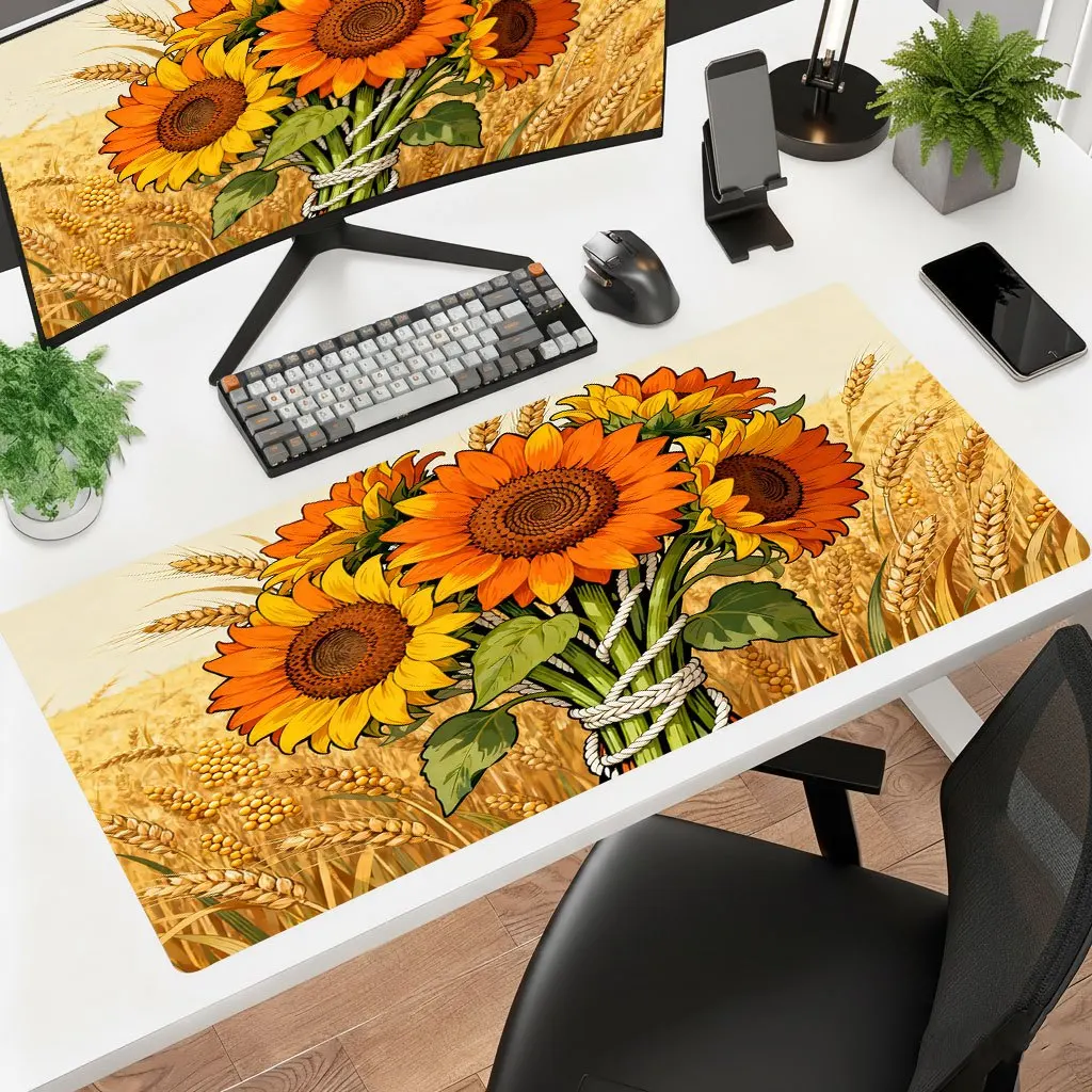 Wrought Iron Sunflower Wheat Decor Mouse Pad HD Print Non-Slip Rubber Washable For Office Laptop Gaming Desk Decor Gift