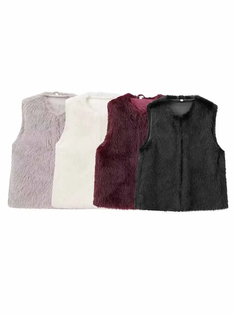 

European and American style autumn and winter new fashion trend simple women's design sense artificial fur effect vest jacket