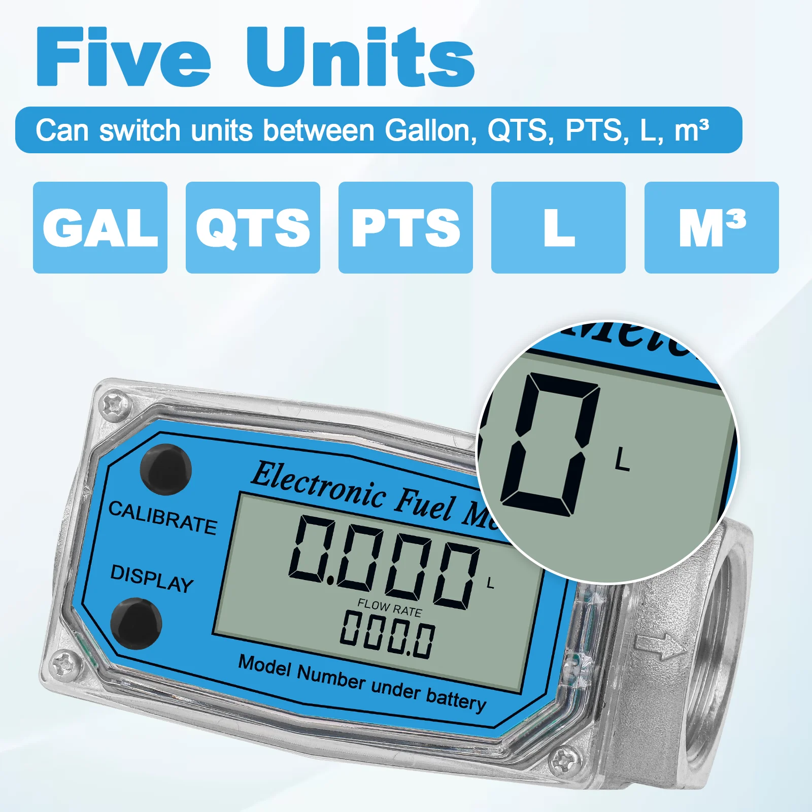 مقياس تدفق التوربينات الرقمي مقاس 1 بوصة مع محولات 3/4 بوصة لقياس المياه والديزل والبنزين والسوائل الأخرى #4