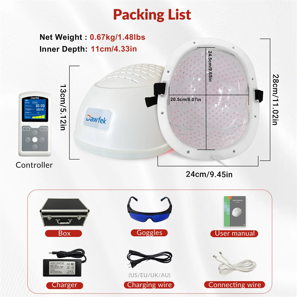 Dawfek Brain Neuromodulation PBM 810nm Infrared Light Therapy Helmet Photobiomodulation for Alzheimer Stroke Depression Anxiety