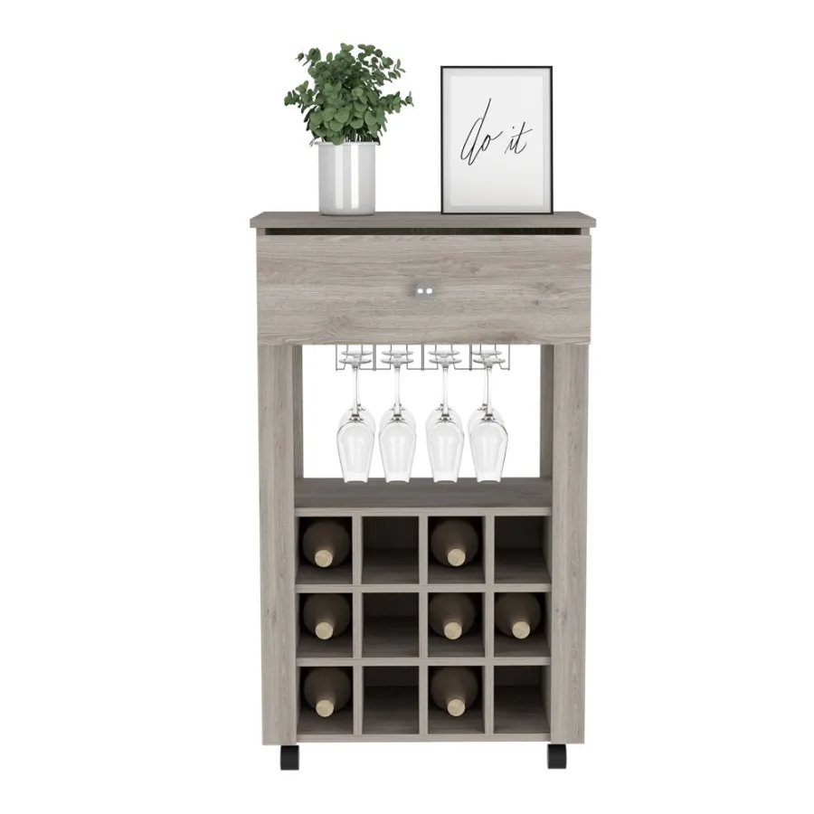 

Bar Cart Bayamon Twelve Wine Cubbies Four Legs Light Gray Finish