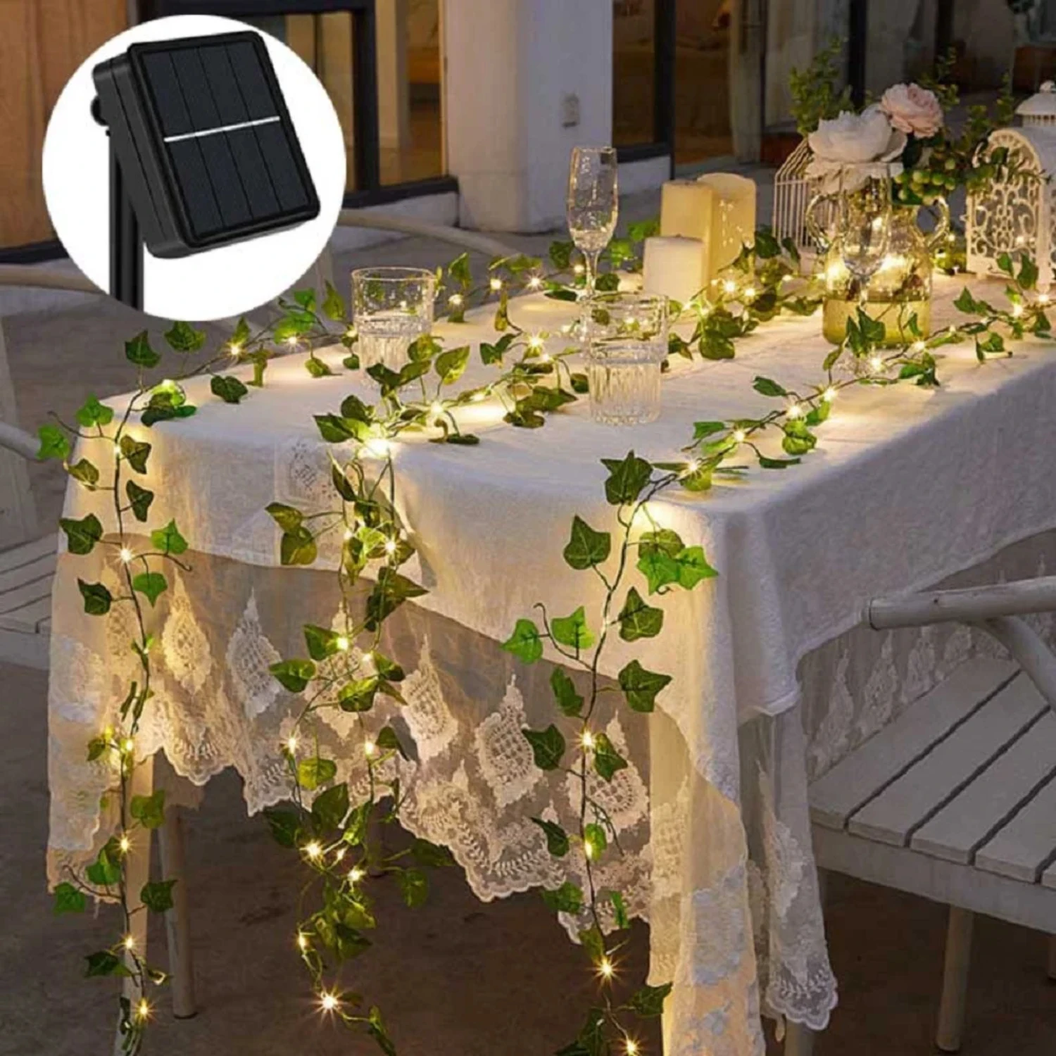 Waterproof Solar Fairy Lights Outdoor Artificial Vine Garland Lamp Maple Leaf for Wedding Party Decoration, 20/50/100LEDs, 2/5/1