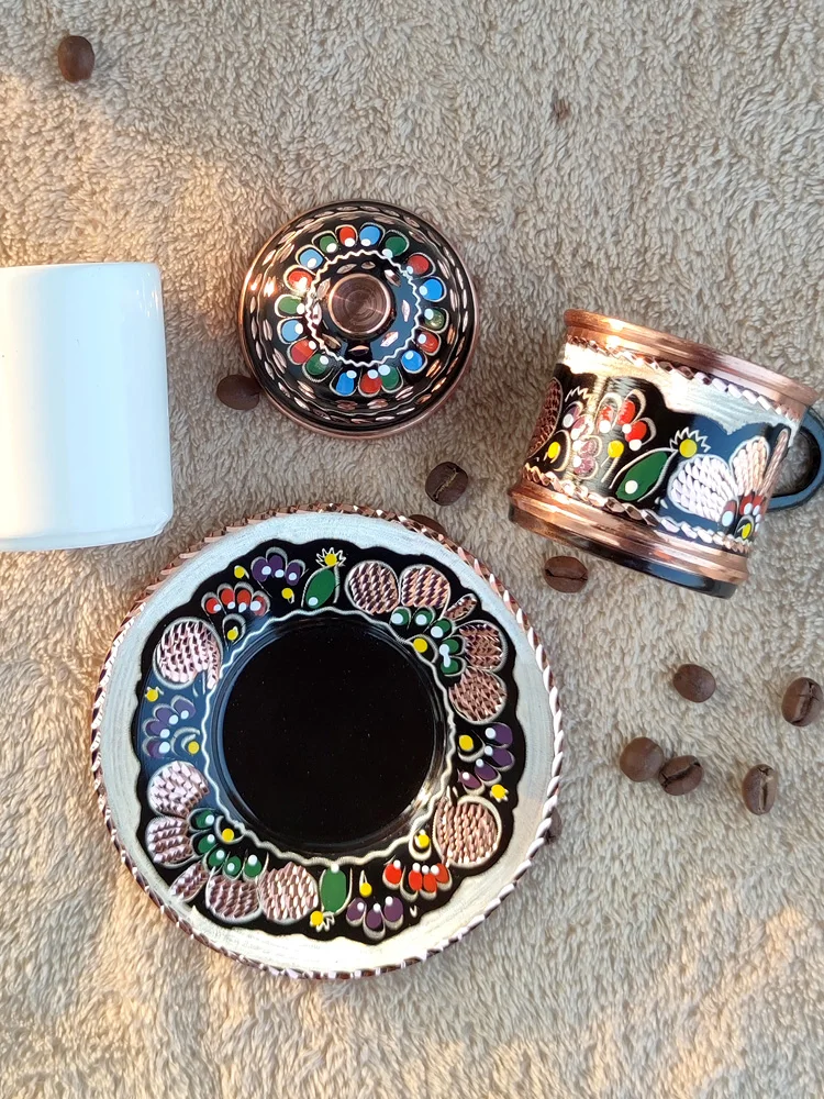 copper coffee cup set features handcraft enamel luxury European style palace hand-washed gifts