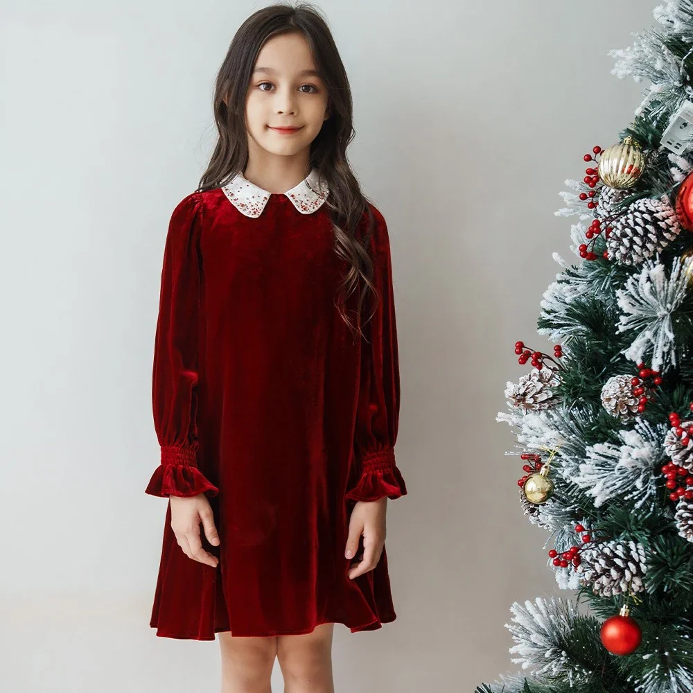 2023 KS Dress For Girl Long sleeves Party Dresses Birthday Baby Girls Luxury Evening Dress Newborn Red New Year Rompers 1-9Years