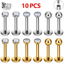 10Pcs ASTM F136 Titanium 2/3/4mm CZ Labret Stud 16G Tragus Helix Cartilage Conch Flatback Earlobe Piercing Body Jewelry