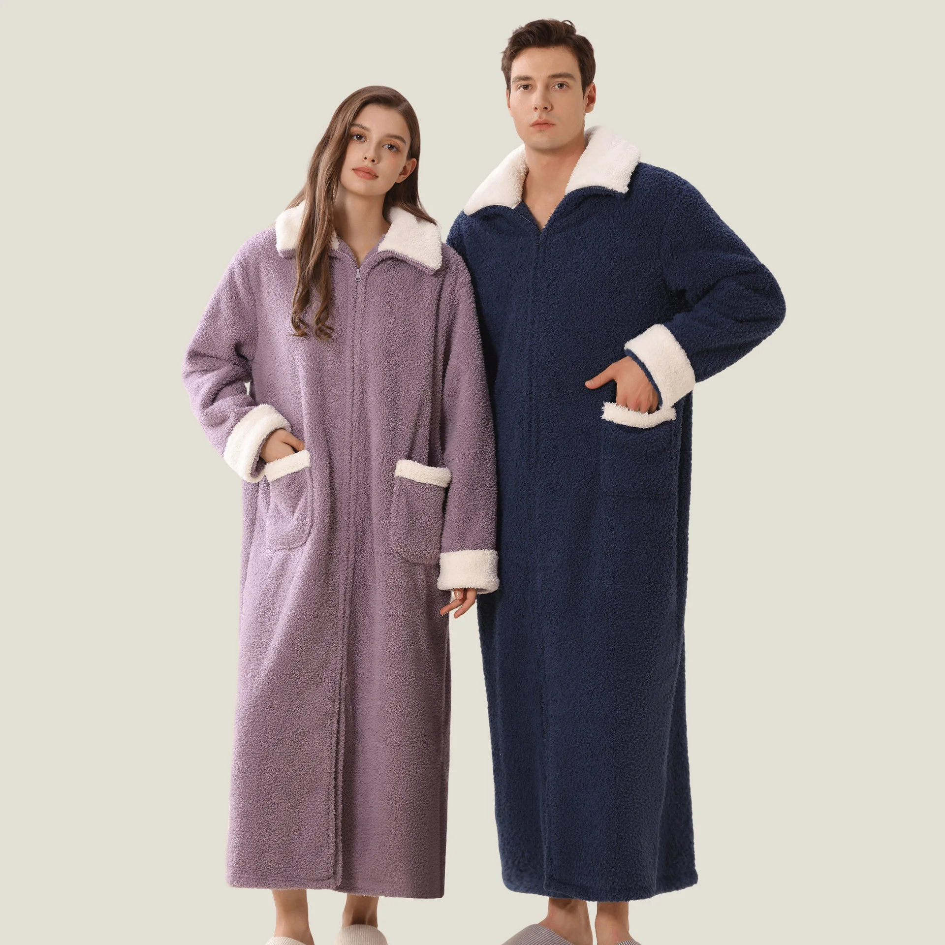 

Autumn Winter Warm Bathrobe Gown Home Clothes Thicken Coral Fleece Couple Sleepwear Long Robe Loose Flannel Female Lounge Wear