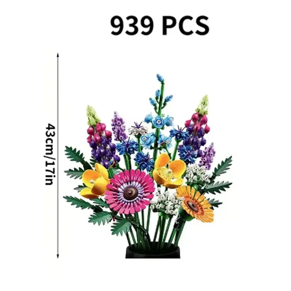 هدايا العيد باقة الزهور البرية إكسسوارات ديكور منزلي اللبنات سلسلة النباتات الإبداعية 939 قطعة 10313 اللبنات #4