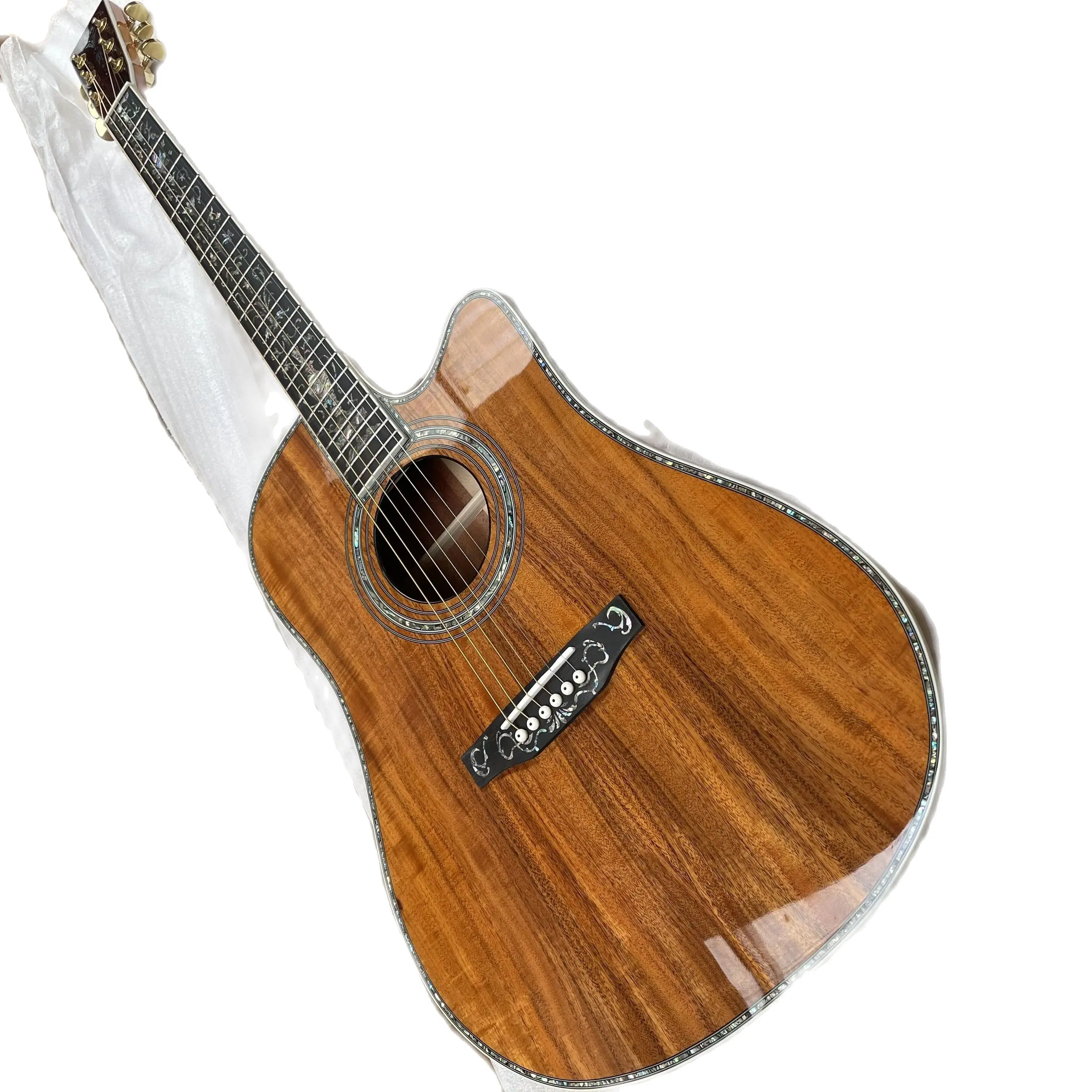 New Acoustic Guitar Brand New Solid Koa Abalone Inlay/Binding Ebony Fretboard Bone Nut/Saddle In Natural 230608