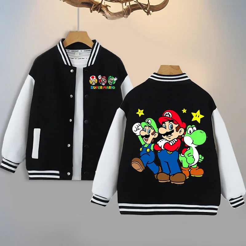 سوبر ماريو برو سترات عصرية للأطفال أنيمي الكرتون لطيف معاطف بنين بنات الخريف الشتاء سترة أنيقة تحمل شعار لعبة البيسبول معطف الهيب هوب الدافئة #4