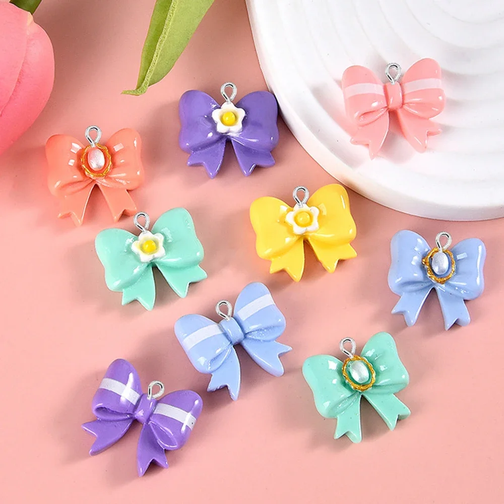 

50PCS Shiny Flower Bowknot Series Flat Back Charms For Earrings Bracelet Hairpin DIY Jewelry Pendants Decoration Accessories