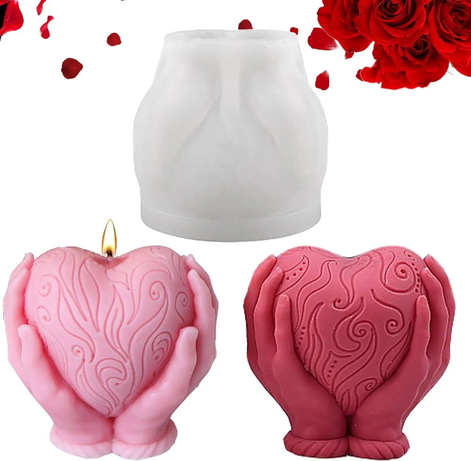 Hand Holding Heart Candle Silicone Molds Diy Valentine'S Day Gift Epoxy Resin Mold For Home Decoration Soap Clay Sculpture Craft