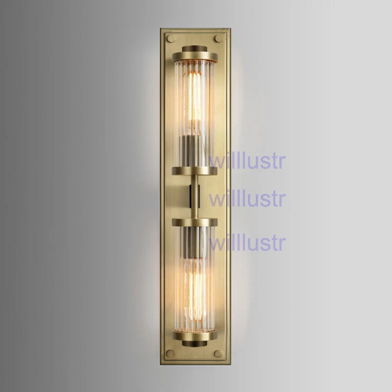 Willlustr cor de cobre do vintage arandela vidro cristal com nervuras sombra lâmpada iluminação moderna varanda escada hotel vaidade luz