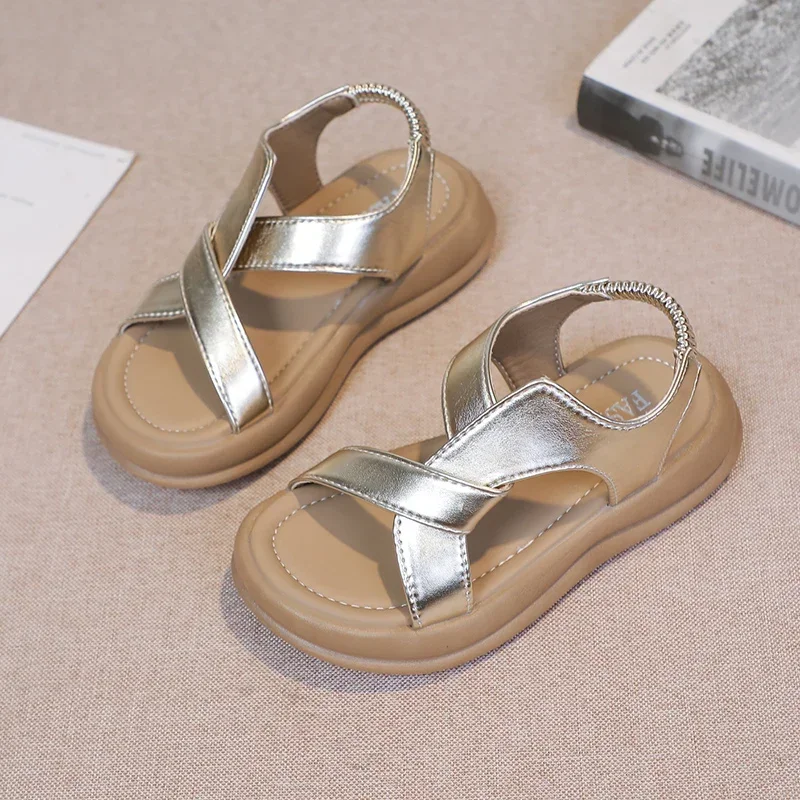 بسيطة جديدة للأطفال الصيف الجوف التدريجي الصنادل سميكة القاع الفتيات السببية المفتوحة تو الصنادل موضة الأطفال مدرسة صنادل طراز جلاديتور #4