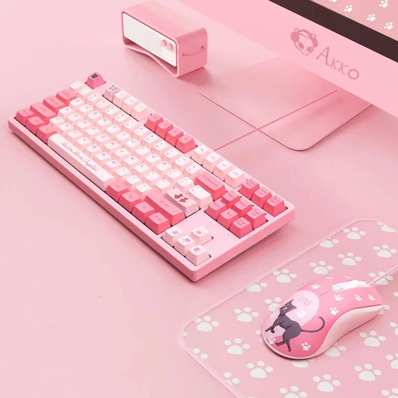 Sailor Moon Gaming Keyboard Mouse Set 87 tasti tastiera da gioco meccanica cablata rosa Luna Cat Mouse 25000dpi