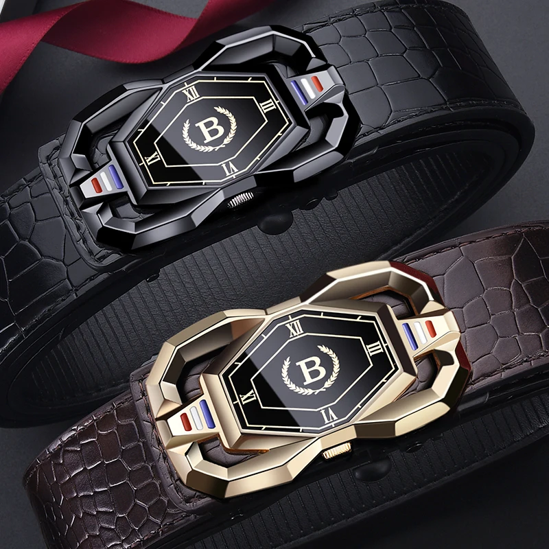 

New Men's Crocodile Pattern Belt High-end Atmospheric Men's Automatic Buckle Belt Youth Casual Business Belt
