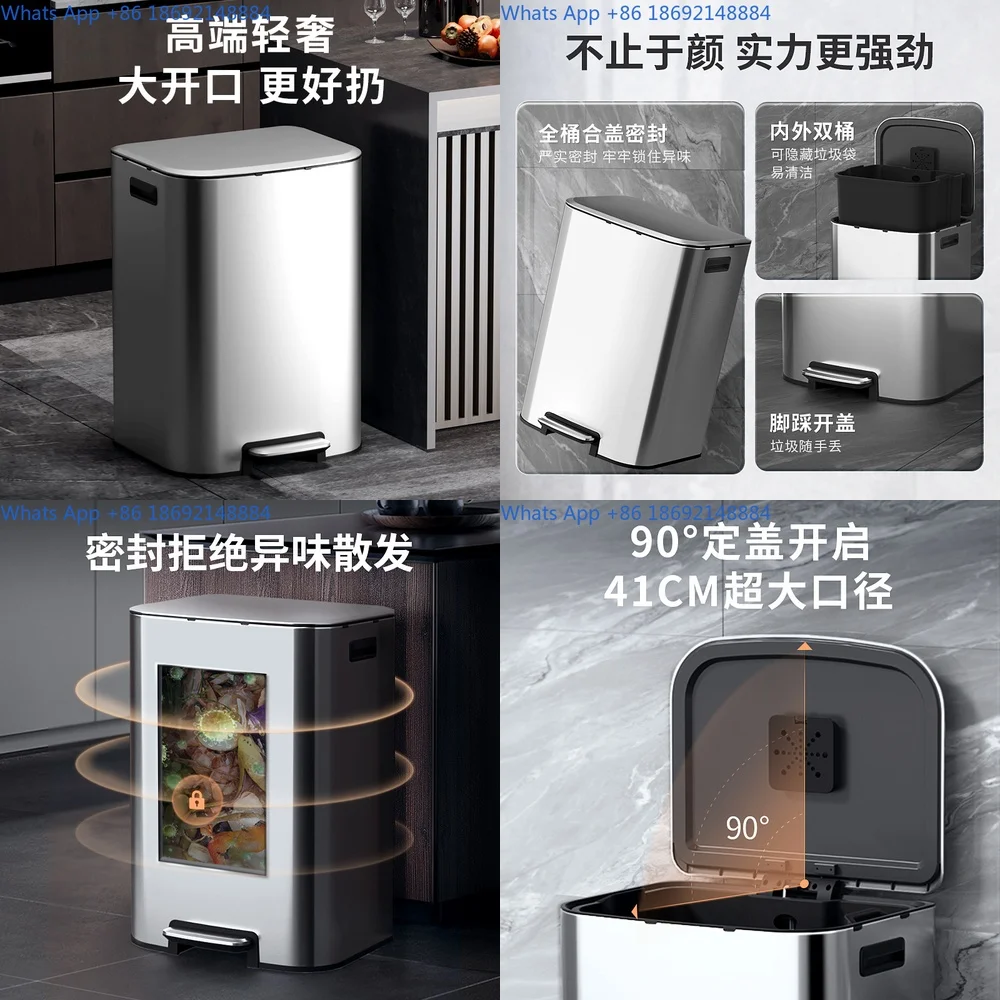 

Stainless Steel Trash Can Large Capacity 60L Foot Operated with Lid for Kitchen Office Hotel Use