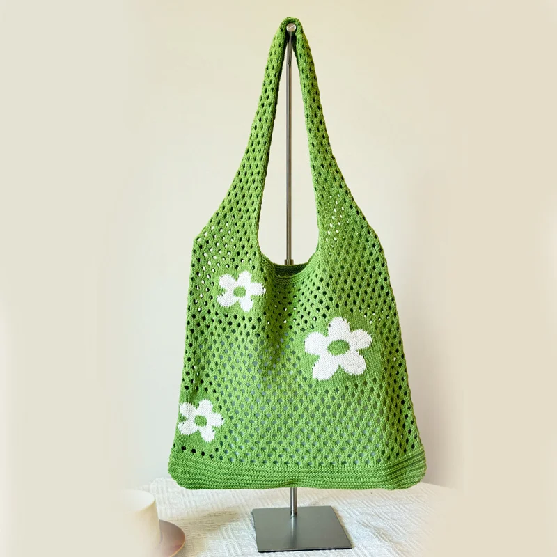 

New Simple Retro Shoulder Bag Handbag for Women Fashion Sweet Flower Hollow Tote Bag Large Capacity Ladies Shopping Bag