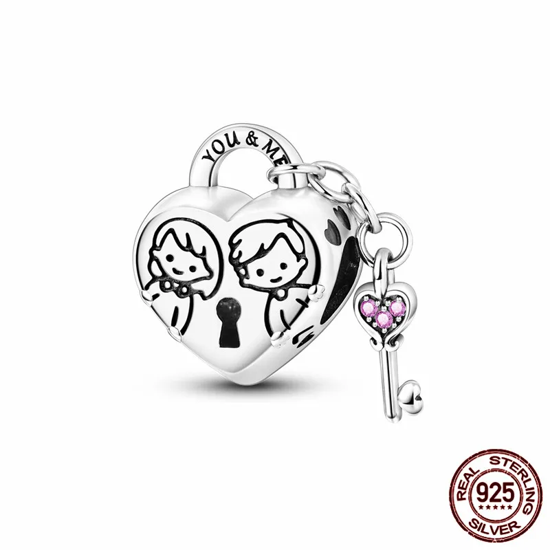 

S925 sterling silver love heart lock charm bead, perfect for creating original bracelets; a great DIY jewelry gift for women.
