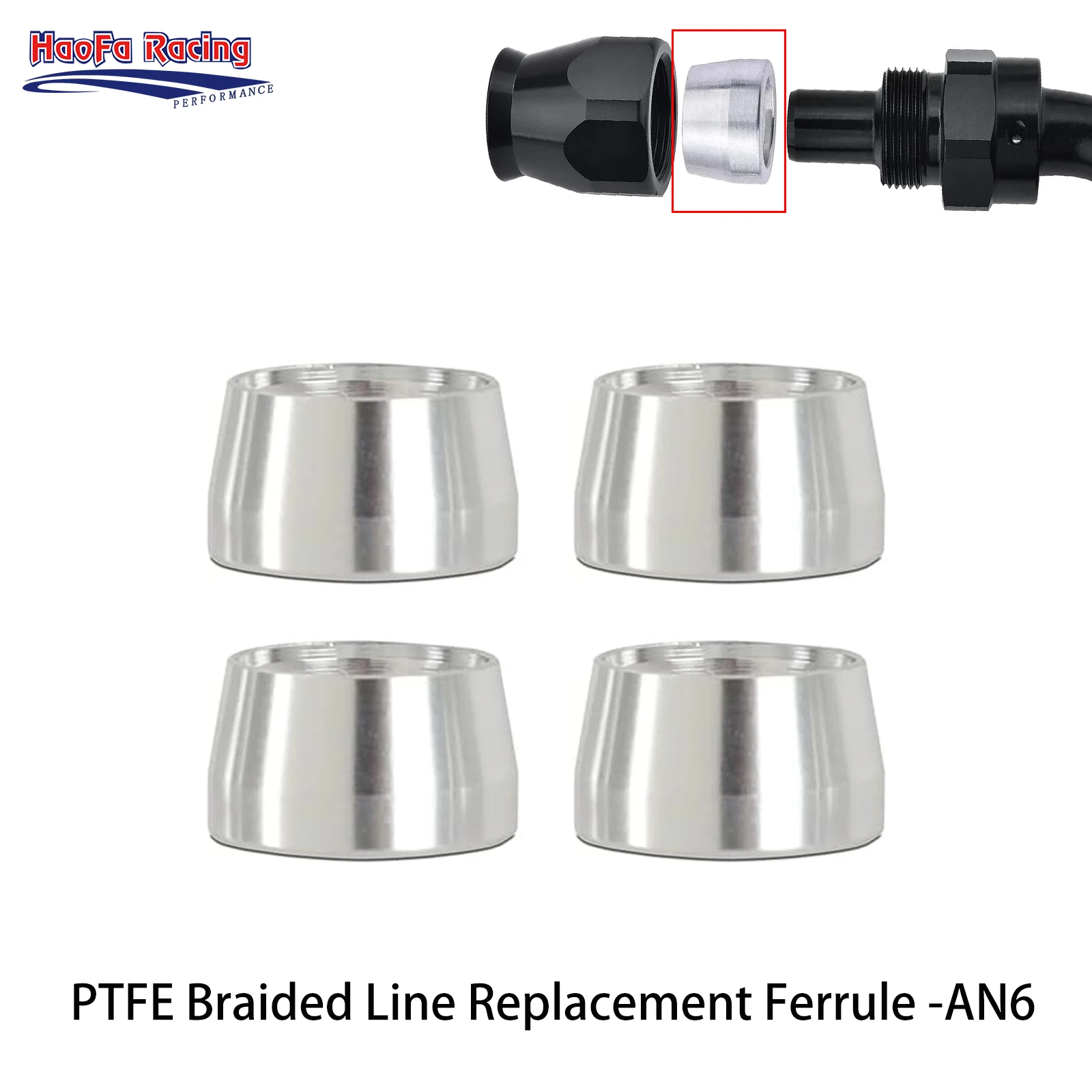 AN6 PTFE Braided Line Replacement Ferrule -6AN PTFE Fittings Gasket Universal 6PCS