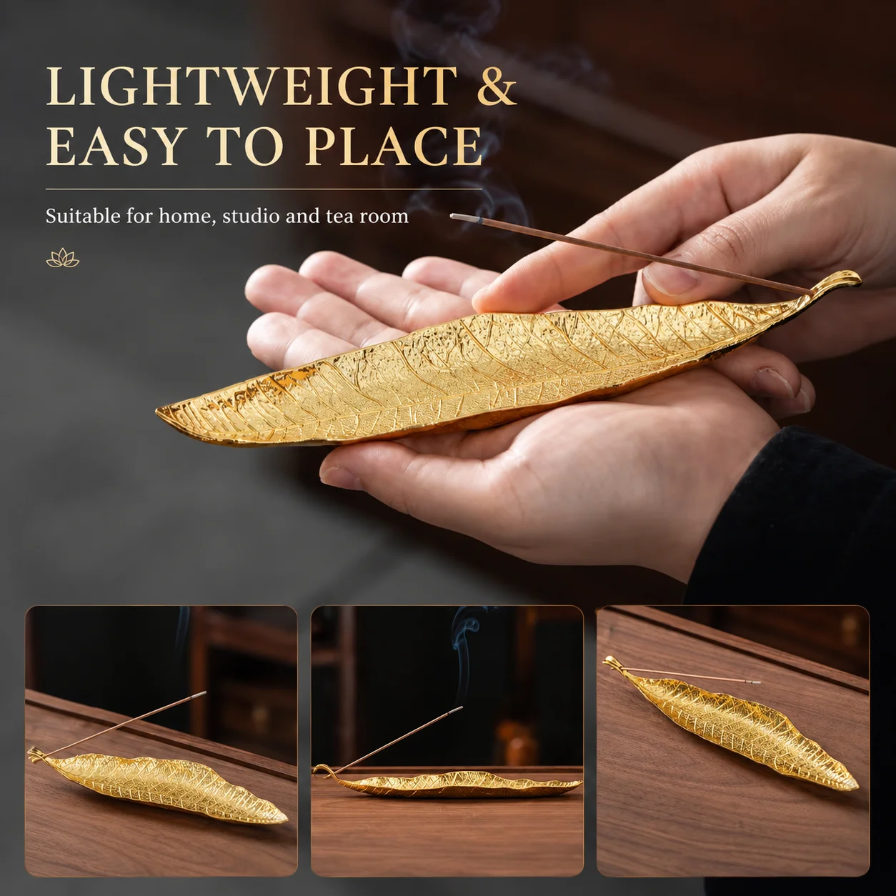 Long Leafs Incense Holder for Palo Santo Incense Sticks Metal Ash Catcher Censer Burner Meditation Yoga Home Decor Accessories