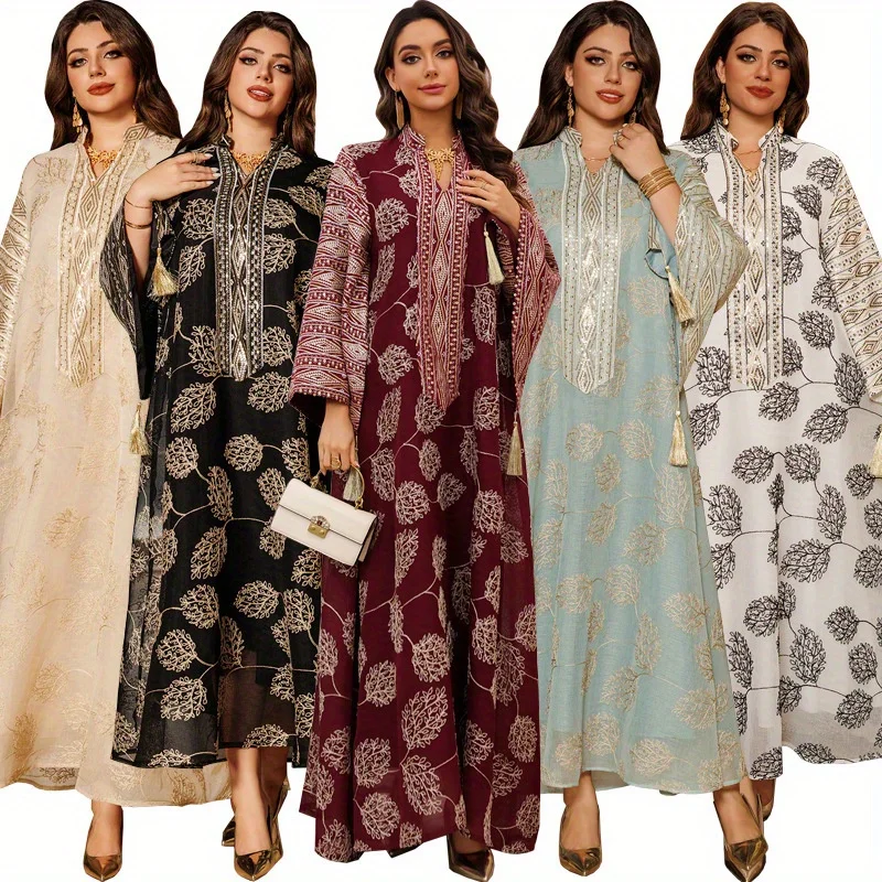 

Muslim Embroidered Sequined Robe Women's Clothing European and American Dresses Middle East New Ladies Dress Accessories