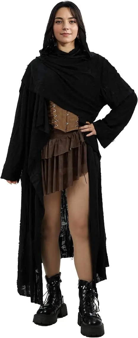 

MEOWCOS Gothic Hooded Cloak Trench Coat Autumn and Winter long Hoodies Robe Long Maxi Cloak Coat