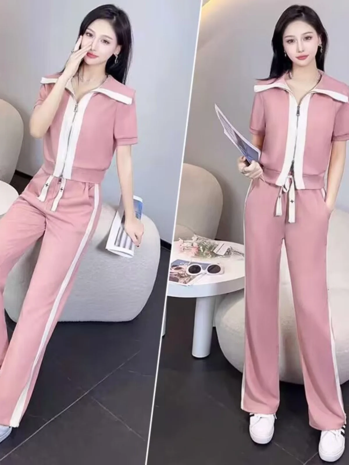 

Laid-back Style Fashionable Sportswear Set Loose Casual Korean Version Short Sleeve Two-piece Set for Women Summer New Arrival