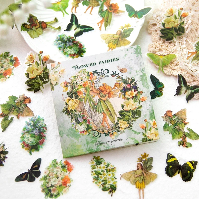 50Pcs PET Stickers Paper Plant Butterfly Collage Handbook Material Base Wanderlust School Supplies Scrapbook 105*105MM