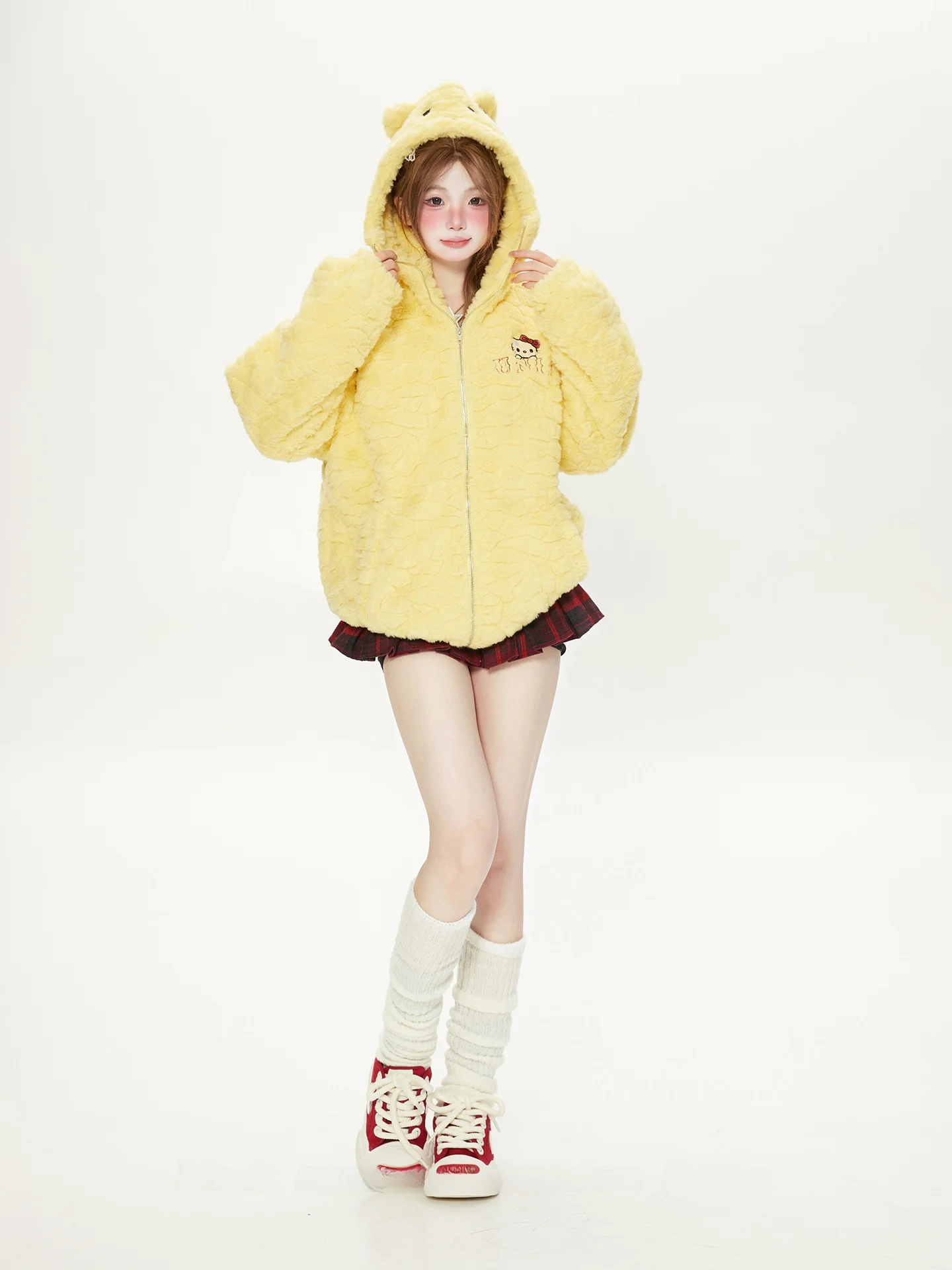 

Unique Super Cute Lamb Velvet Jaet Women's Winter Fce Lined Warm Plu Bear Ear Hooded Cotton Coat Casual Loose Fit