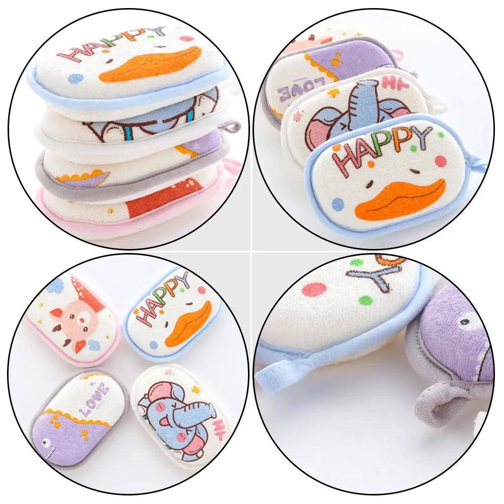 

Baby Bath Sponge Cartoon Printed Towel Material Exfoliating Gentle Skin Newborn Toddler Shower Scrubber Hanging Rope Anti-Drop