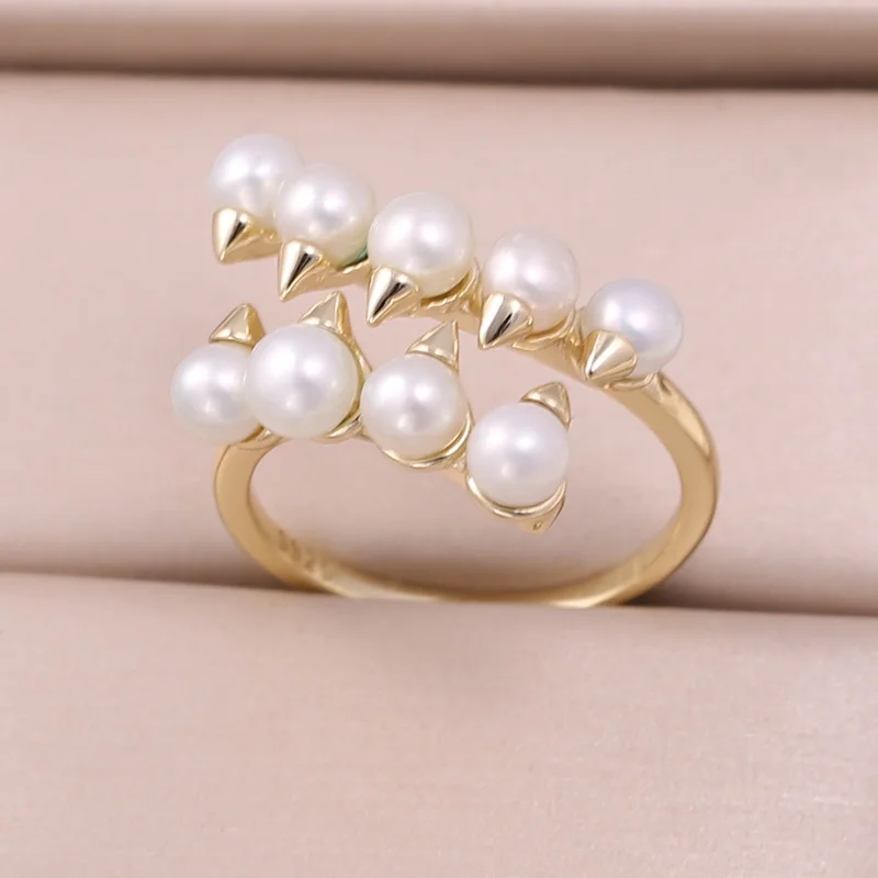 MeiBaPJ 4mm Small Natural Round White Pearls Fashion Ring Real 925 Sterling Silver Fine Wedding Jewelry For Women