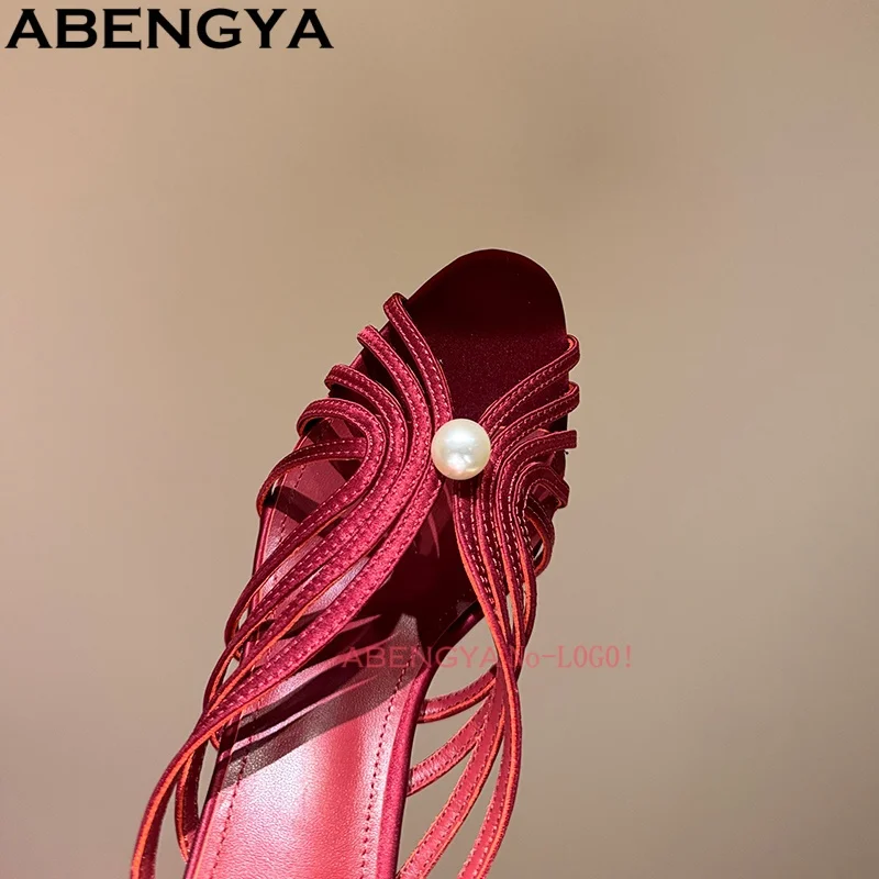 Summer Thin Heels Slides Pearls Studded Slippers Women Hollow Out High Heel Sandals Women's Slippers 2026 view 5