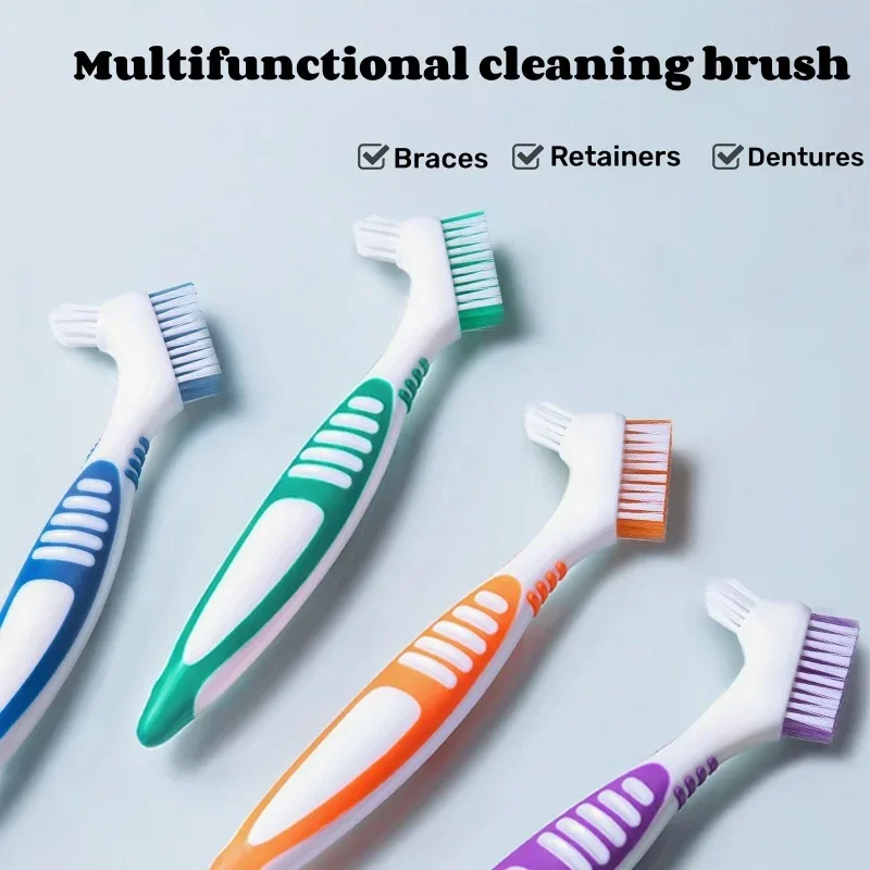 

1pc Denture Toothbrush Cleaning Brush Double Sided Denture Brush Braces Orthodontic Retainer Descaling Brush Hygiene